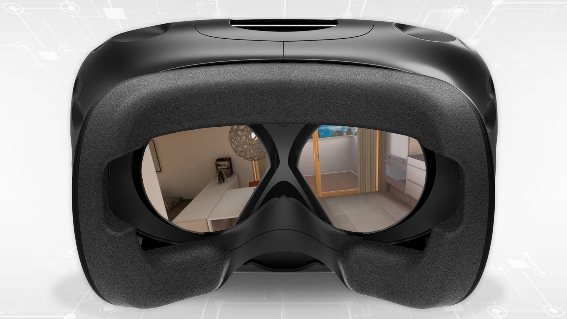 VR-Brille mit Blick in das Apartment DAVID